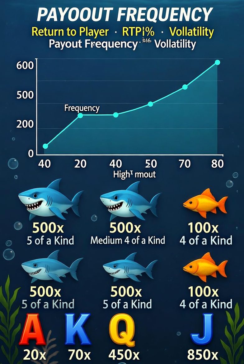 График RTP и волатильности слота Razor Shark с примерами частоты выплат