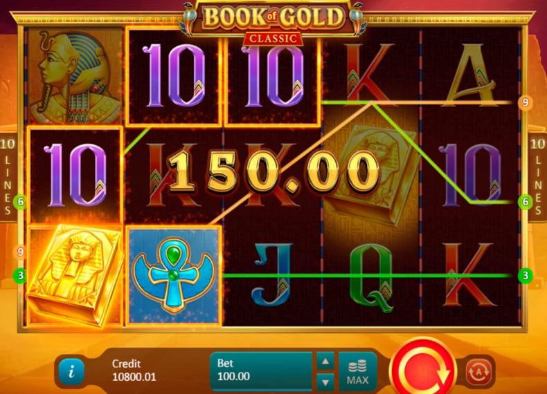 Скриншот бонусного раунда с расширяющимися символами в Book of Gold Classic