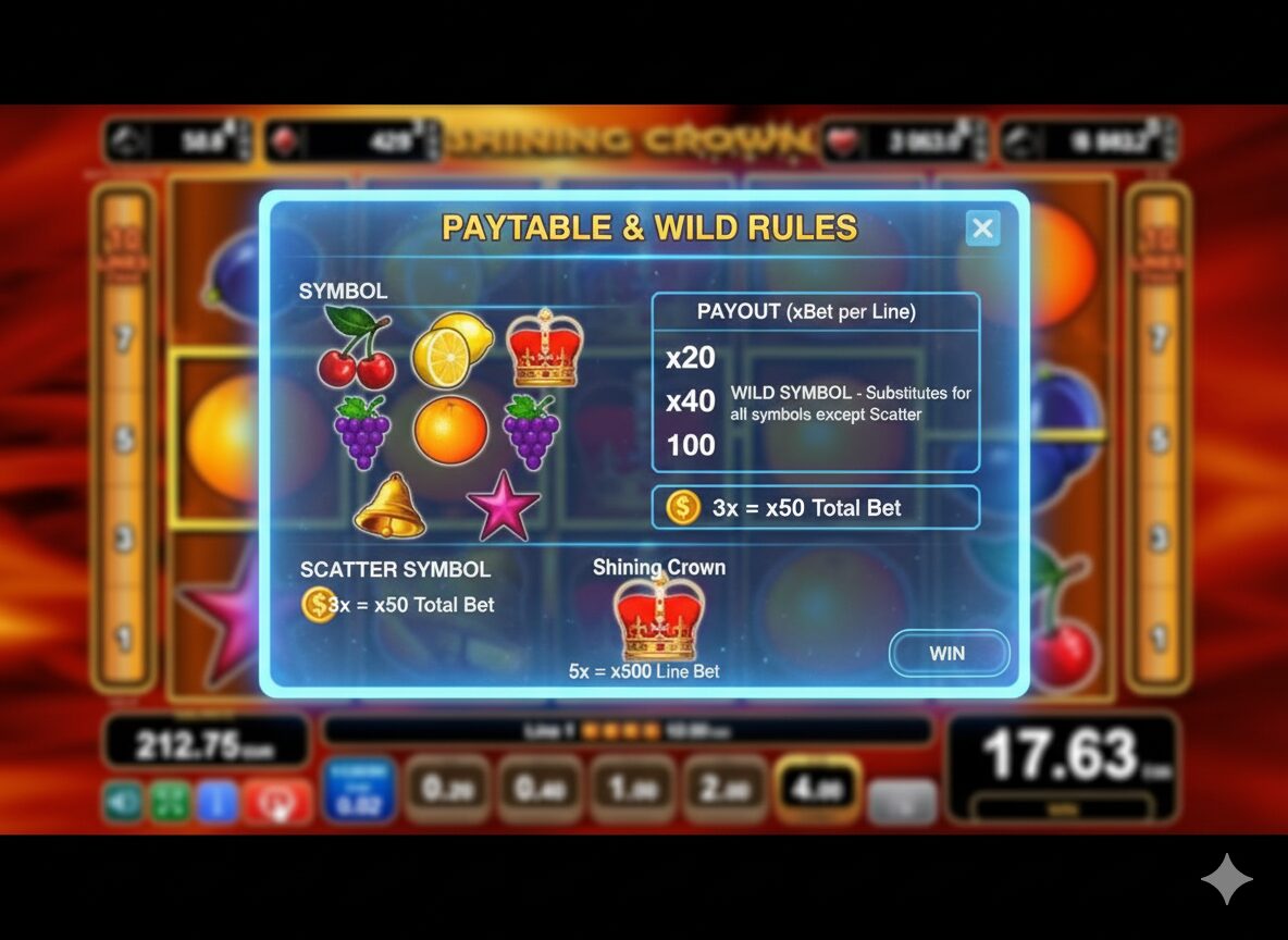 Таблица символов и Wild в слоте Shining Crown
