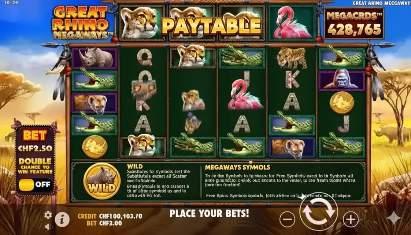 Таблица выплат символов Great Rhino Megaways