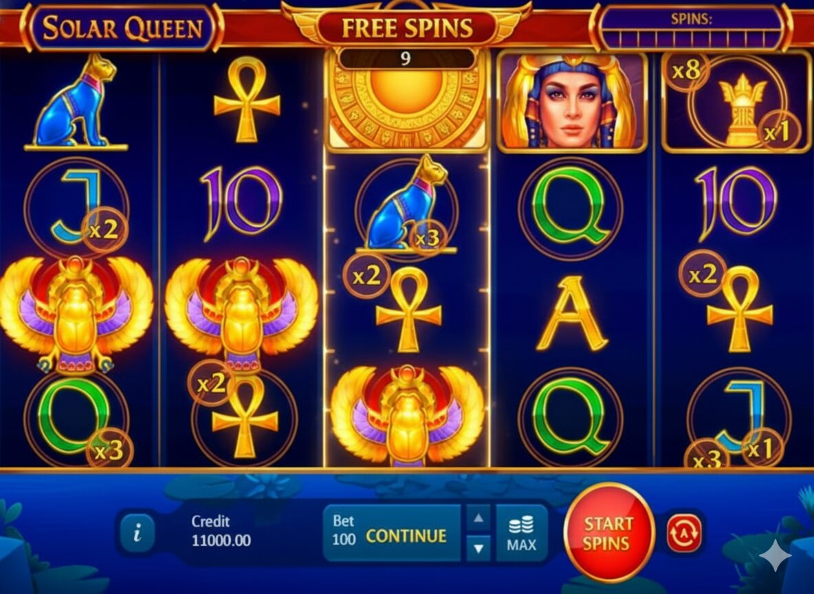 Пример бонусного раунда с закреплёнными символами в Solar Queen