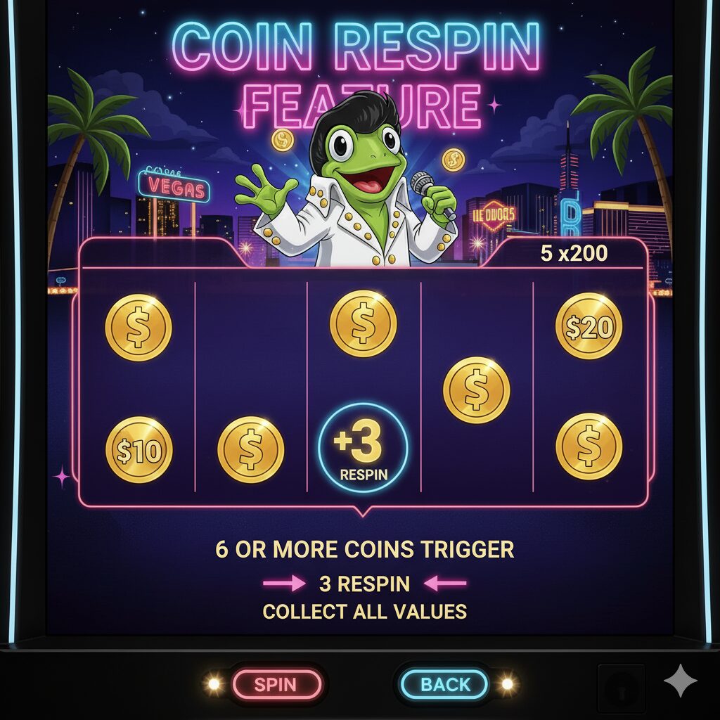 Функция Respin в слоте Elvis Frog in Vegas