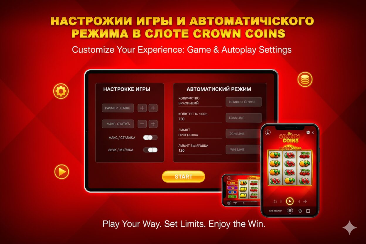 Game settings and auto-play mode in the Crown Coins slot