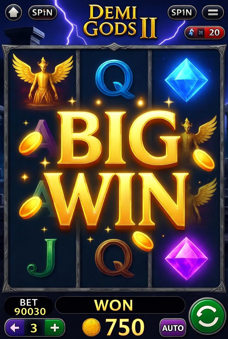 Screenshot of a big win in the Demi Gods II slot