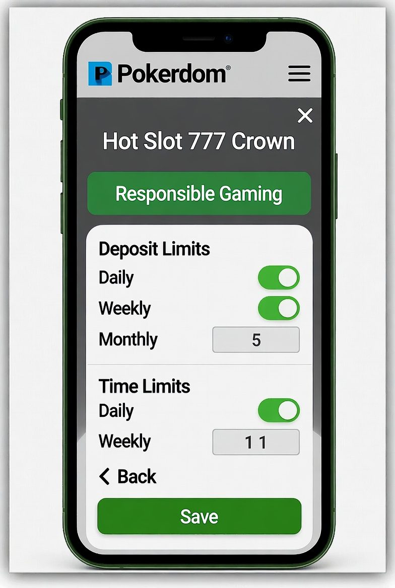 Responsible gaming settings panel in Pokerdom personal account