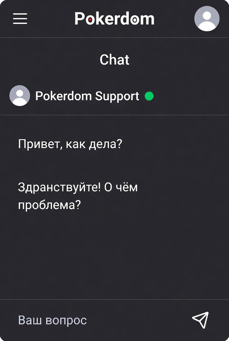 Интерфейс онлайн-чата службы поддержки Покердом