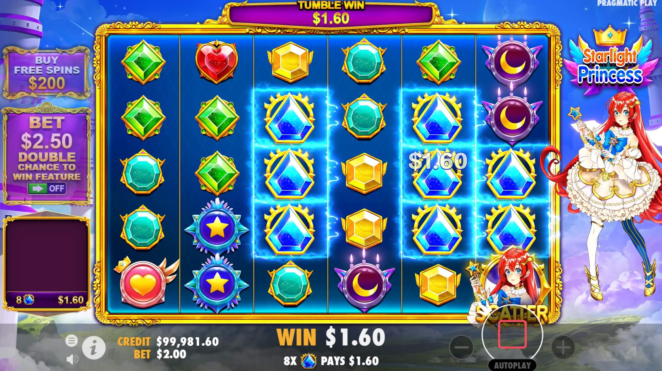 Бонусный раунд Free Spins в Starlight Princess с прогрессивным множителем