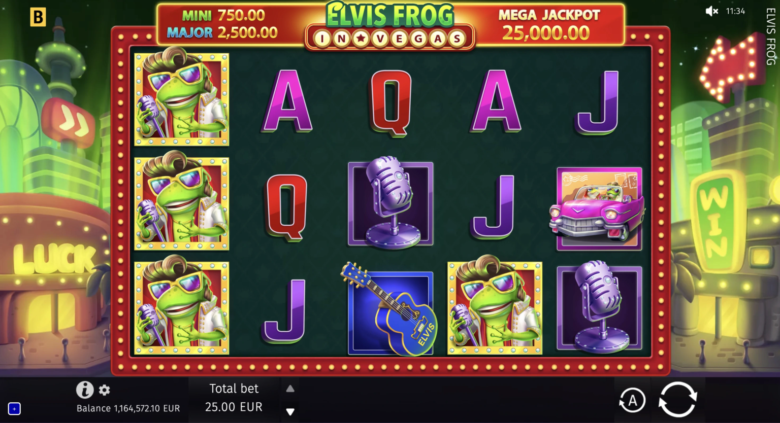 Игровой экран слота Elvis Frog in Vegas от BGaming в Pokerdom