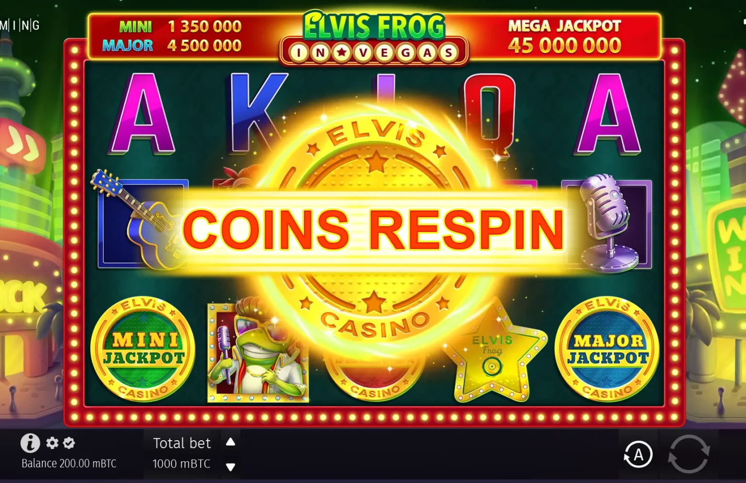 Бонусный раунд с множителями в Elvis Frog in Vegas