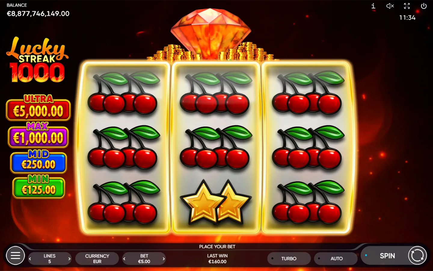 Таблица выплат символов в слоте Lucky Streak 1000
